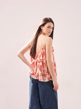 Women's White and Red Casual Printed Sleeveless Top