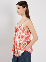 Women's White and Red Casual Printed Sleeveless Top