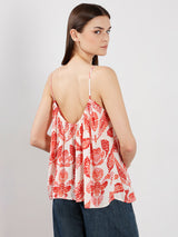 Women's White and Red Casual Printed Sleeveless Top