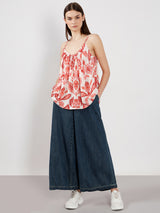 Women's White and Red Casual Printed Sleeveless Top