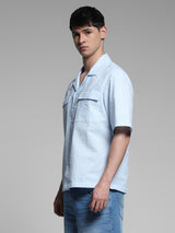 Men's Blue Work Oversized Fit Solid Half Sleeves Shirt