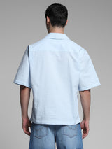 Men's Blue Work Oversized Fit Solid Half Sleeves Shirt