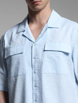 Men's Blue Work Oversized Fit Solid Half Sleeves Shirt