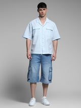 Men's Blue Work Oversized Fit Solid Half Sleeves Shirt