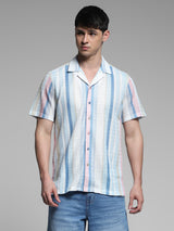 Men's Multicolor Work Regular Fit Striped Half Sleeves Shirt