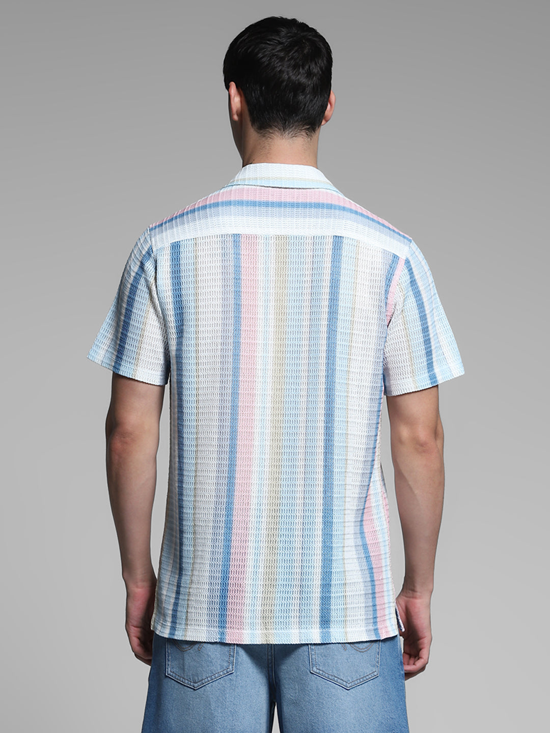 Men's Multicolor Work Regular Fit Striped Half Sleeves Shirt