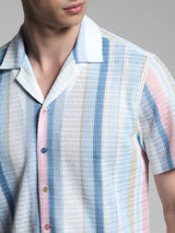Men's Multicolor Work Regular Fit Striped Half Sleeves Shirt