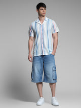 Men's Multicolor Work Regular Fit Striped Half Sleeves Shirt