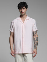 Men's Pink Work Regular Fit Solid Half Sleeves Shirt