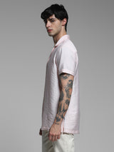 Men's Pink Work Regular Fit Solid Half Sleeves Shirt