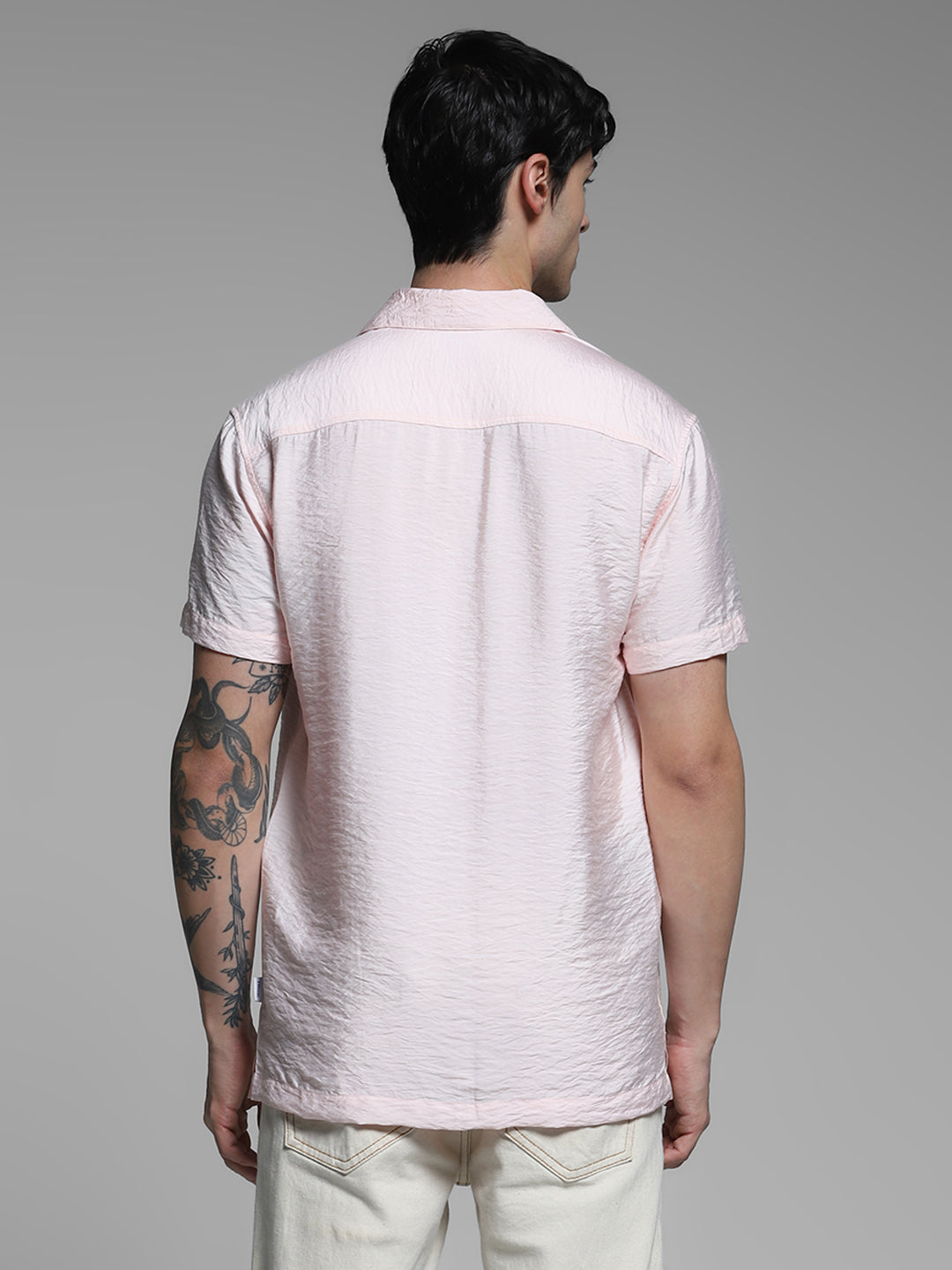 Men's Pink Work Regular Fit Solid Half Sleeves Shirt