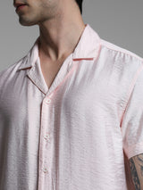 Men's Pink Work Regular Fit Solid Half Sleeves Shirt