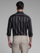 Men's Black Work Slim Fit Striped Full Sleeves Shirt