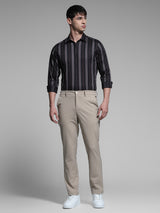 Men's Black Work Slim Fit Striped Full Sleeves Shirt