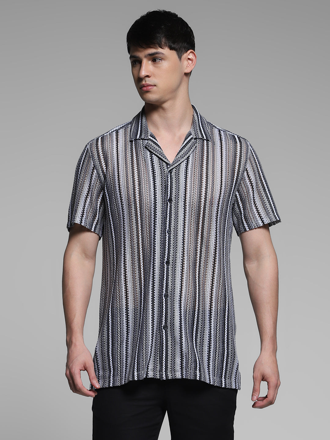 Men's Multicolor Work Regular Fit Striped Half Sleeves Shirt