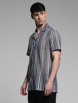 Men's Multicolor Work Regular Fit Striped Half Sleeves Shirt