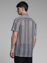 Men's Multicolor Work Regular Fit Striped Half Sleeves Shirt