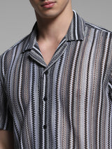 Men's Multicolor Work Regular Fit Striped Half Sleeves Shirt