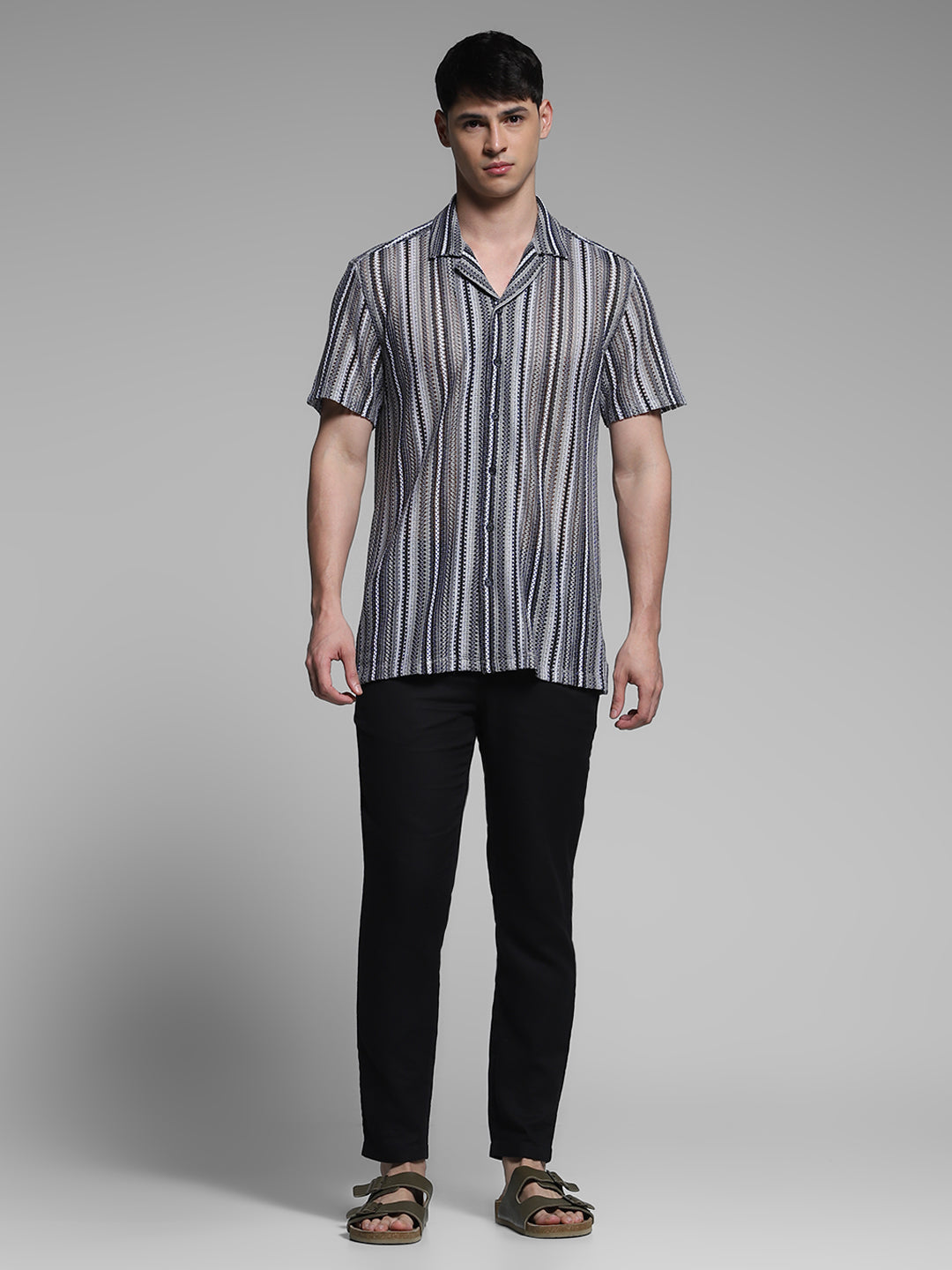 Men's Multicolor Work Regular Fit Striped Half Sleeves Shirt
