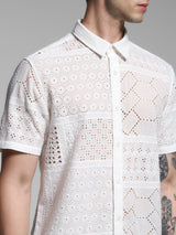 Men's White Casual Regular Fit Printed Half Sleeves Shirt