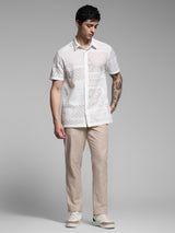 Men's White Casual Regular Fit Printed Half Sleeves Shirt