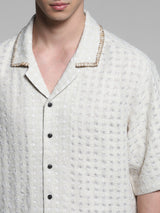 Men's White Work Oversized Fit Solid Half Sleeves Shirt