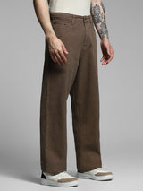 Men's Brown Casual Regular Fit Solid  Chinos