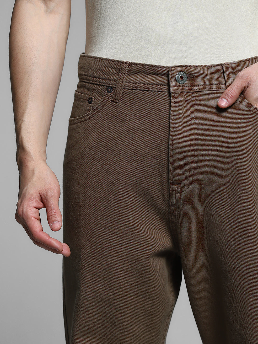 Men's Brown Casual Regular Fit Solid  Chinos