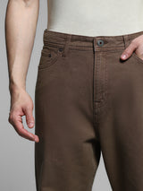 Men's Brown Casual Regular Fit Solid  Chinos