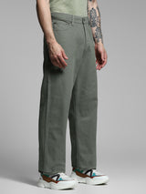 Men's Green Work Regular Fit Solid  Chinos