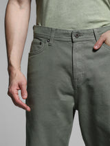 Men's Green Work Regular Fit Solid  Chinos