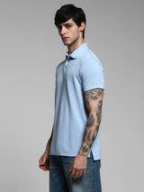 Men's Blue Casual Slim Fit Printed Half Sleeves Polo Tshirt
