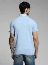 Men's Blue Casual Slim Fit Printed Half Sleeves Polo Tshirt