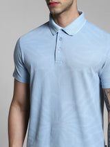 Men's Blue Casual Slim Fit Printed Half Sleeves Polo Tshirt