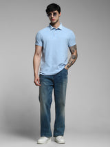 Men's Blue Casual Slim Fit Printed Half Sleeves Polo Tshirt