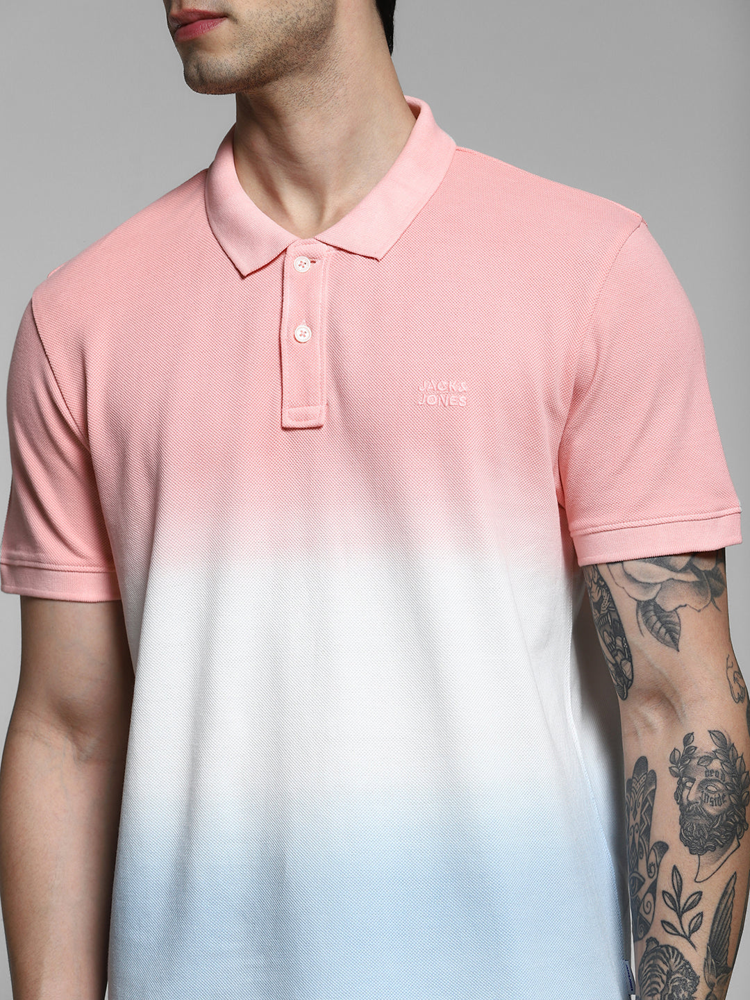 Men's Pink Casual Regular Fit Printed Half Sleeves Polo Tshirt