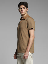 Men's Brown Casual Oversized Fit Solid Half Sleeves Polo Tshirt