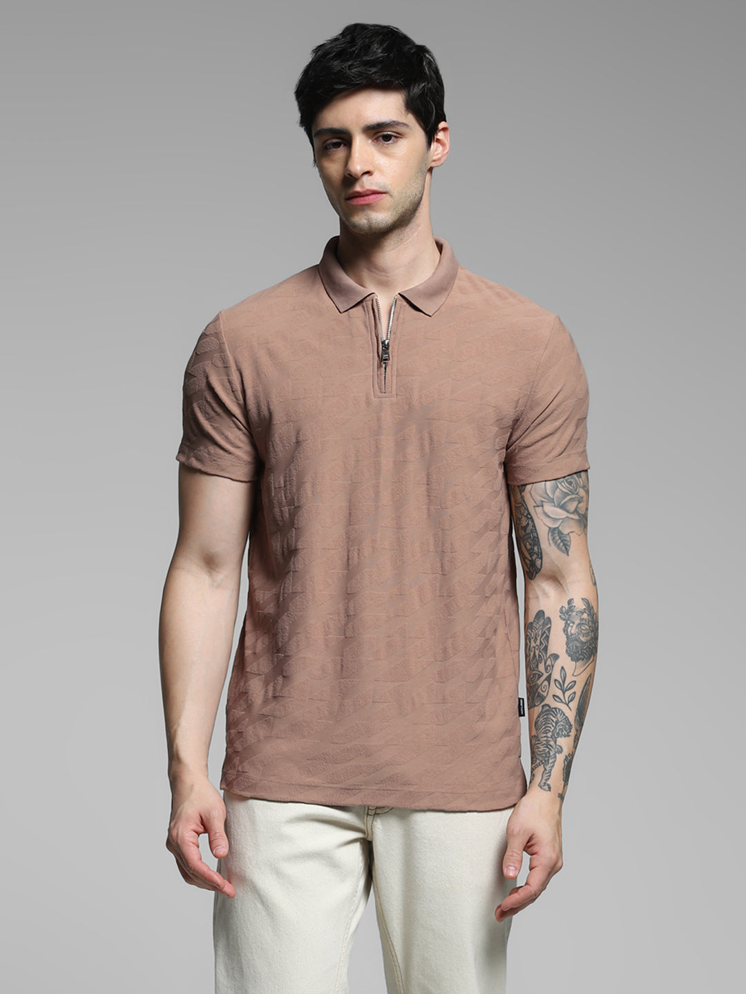 Men's Brown Casual Regular Fit Solid Half Sleeves Polo Tshirt