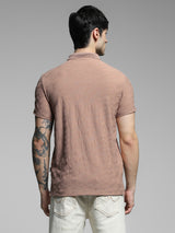 Men's Brown Casual Regular Fit Solid Half Sleeves Polo Tshirt