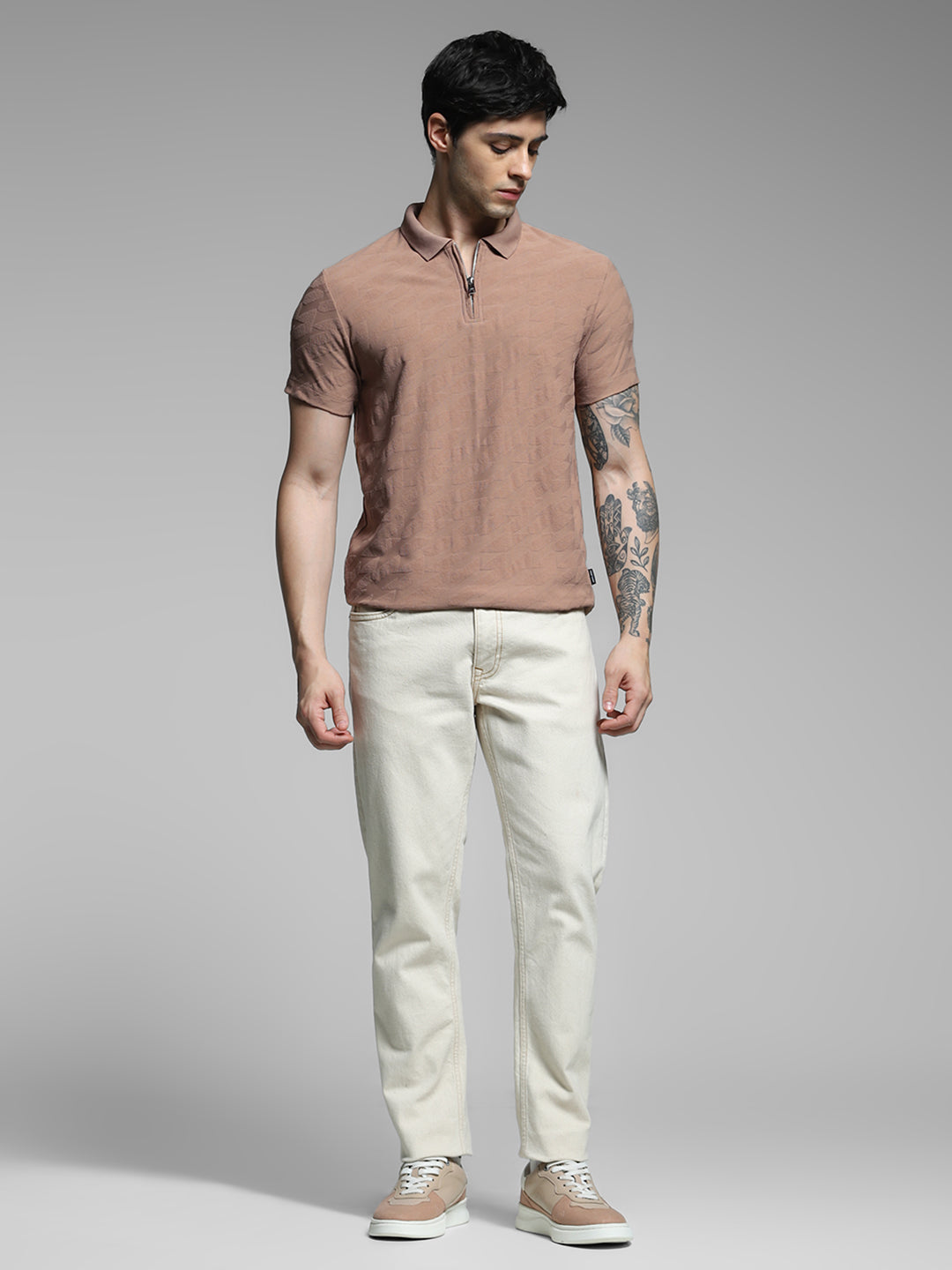 Men's Brown Casual Regular Fit Solid Half Sleeves Polo Tshirt