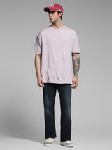 Men's Purple Casual Oversized Fit Printed Half Sleeves Tshirt