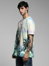 Men's Multicolor Casual Oversized Fit Printed Half Sleeves Tshirt