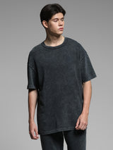 Men's Black Casual Oversized Fit Solid Half Sleeves Tshirt