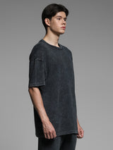 Men's Black Casual Oversized Fit Solid Half Sleeves Tshirt