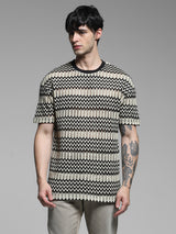Men's Black Casual Oversized Fit Striped Half Sleeves Tshirt