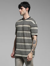 Men's Black Casual Oversized Fit Striped Half Sleeves Tshirt