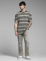Men's Black Casual Oversized Fit Striped Half Sleeves Tshirt