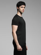 Men's Black Casual Slim Fit Solid  Tshirt