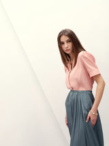 Women's Pink Work Solid Half Sleeves Shirt