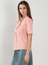 Women's Pink Work Solid Half Sleeves Shirt